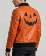 Halloween Pumpkin Orange Leather Bomber Jacket