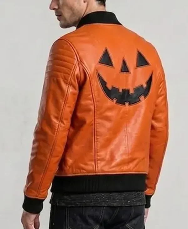 Halloween Pumpkin Orange Leather Bomber Jacket