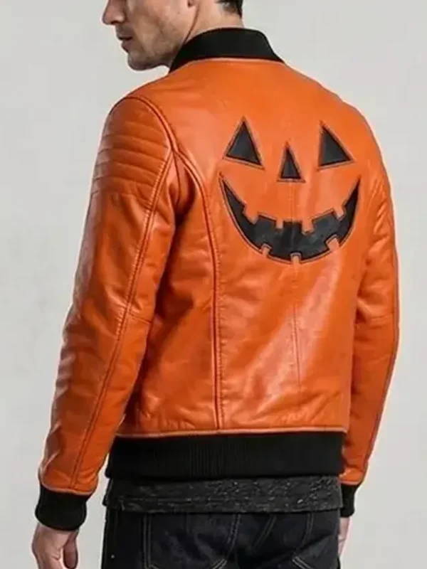 Halloween Pumpkin Orange Leather Bomber Jacket