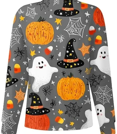 Halloween Print Grey Scrub Jacket