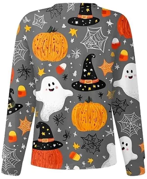 Halloween Print Grey Scrub Jacket