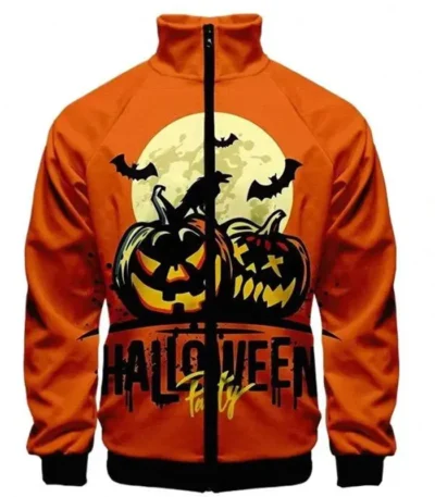Halloween Party Orange Zip-up Bomber Jacket
