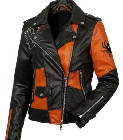 Halloween Patchwork Leather Biker Jacket