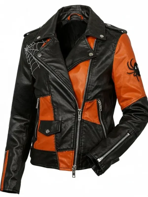 Halloween Patchwork Leather Biker Jacket