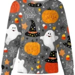 Halloween Print Grey Scrub Jacket