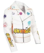 Halloween Pumpkin Asymmetrical White Leather Jacket