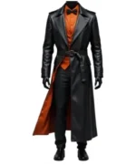 Halloween Pumpkin Black Leather Long Coat