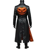 Halloween Pumpkin Black Leather Long Coat