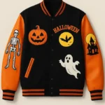 Halloween Pumpkin House Skeleton Varsity Jacket