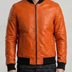 Halloween Pumpkin Orange Leather Bomber Jacket