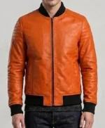 Halloween Pumpkin Orange Leather Bomber Jacket
