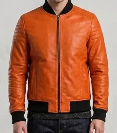 Halloween Pumpkin Orange Leather Bomber Jacket