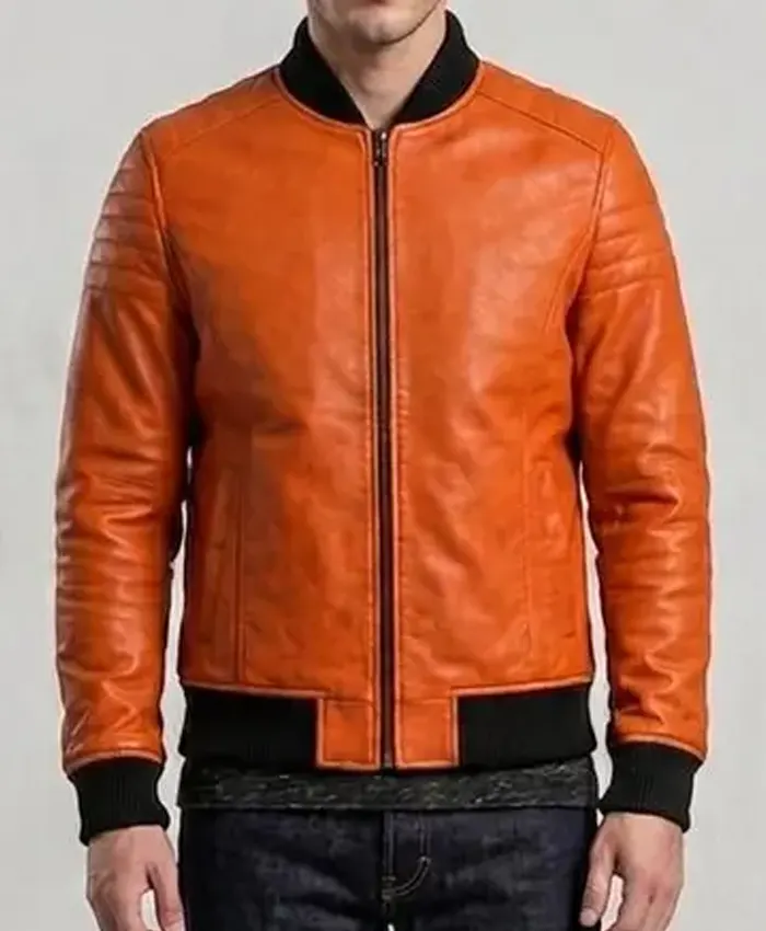 Halloween Pumpkin Orange Leather Bomber Jacket Halloween Pumpkin Orange Leather Bomber Jacket