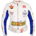 Halloween Pumpkin Printed White Leather Jacket