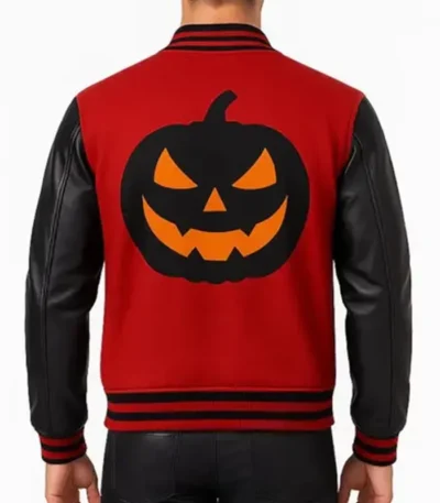 Halloween Red and Black Pumpkin Varsity Jacket
