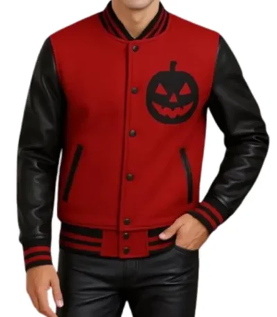 Halloween Red and Black Pumpkin Varsity Jacket
