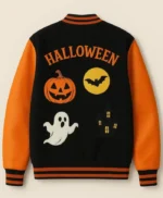 Halloween Pumpkin House Skeleton Varsity Jacket