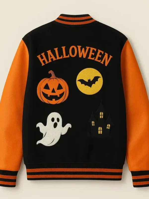 Halloween Pumpkin House Skeleton Varsity Jacket