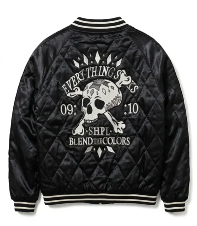 Skull and Crossbone Quilted Black Jacket