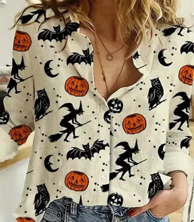 Halloween 2023 Spooky Cotton Print Shirt