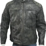 Hooligan Distressed Black Leather Quilted Cafe Racer Jacket