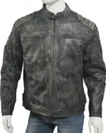Hooligan Distressed Black Leather Quilted Cafe Racer Jacket