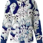 Huging Ghosts Blue Halloween Scrub Jacket