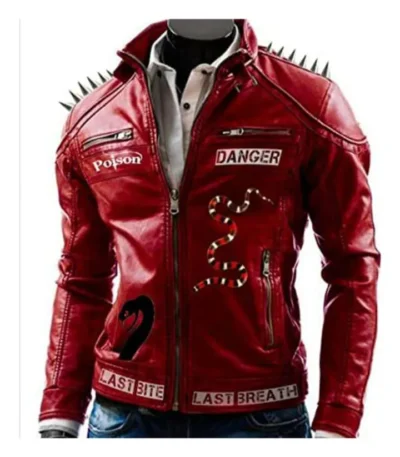 I Am Venomous Snake Poison Studded Red Jacket