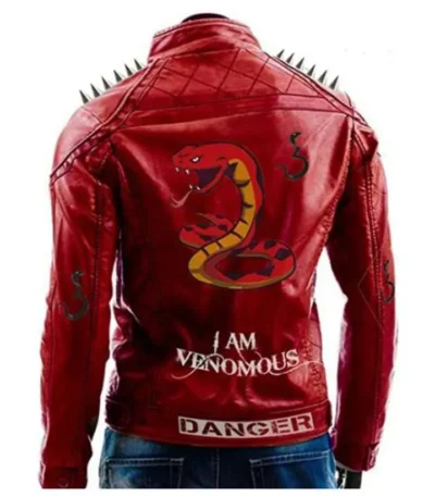 I Am Venomous Snake Poison Studded Red Jacket