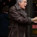 Jamie Lee Curtis Ella McCay Brown Leather Coat