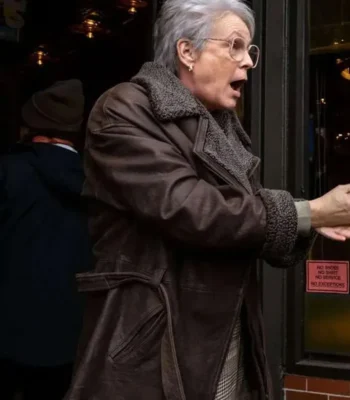 Jamie Lee Curtis Ella McCay Brown Leather Coat