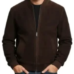 Johnson Dark Brown Zipper Suede Leather Bomber Jacket