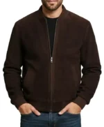 Johnson Dark Brown Zipper Suede Leather Bomber Jacket