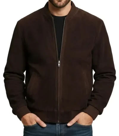 Johnson Dark Brown Zipper Suede Leather Bomber Jacket