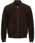 Johnson Dark Brown Zipper Suede Leather Bomber Jacket