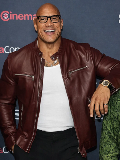 Jumanji Open World Photocall Dwayne Johnson Leather Jacket