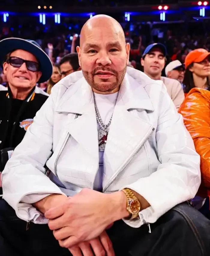 Knicks vs. Cavaliers Game 2 Fat Joe White Biker Jacket Knicks vs. Cavaliers Game 2 Fat Joe White Biker Jacket