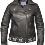 Ladies Biker Jacket with Purple Roses