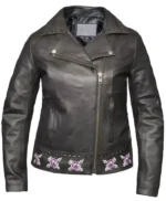 Ladies Biker Jacket with Purple Roses