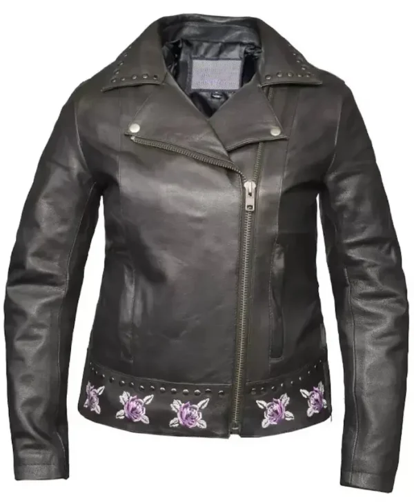 Ladies Biker Jacket with Purple Roses