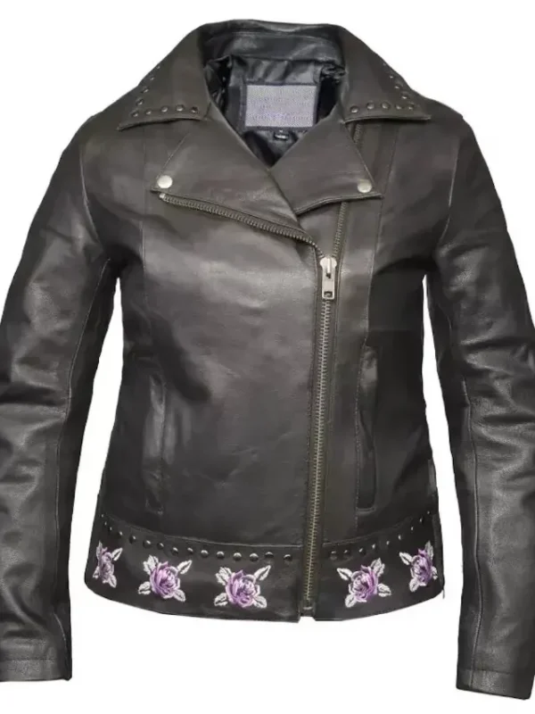 Ladies Biker Jacket with Purple Roses