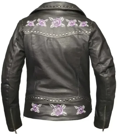 Ladies Biker Jacket with Purple Roses
