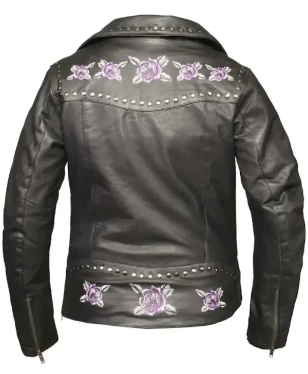 Ladies Biker Jacket with Purple Roses