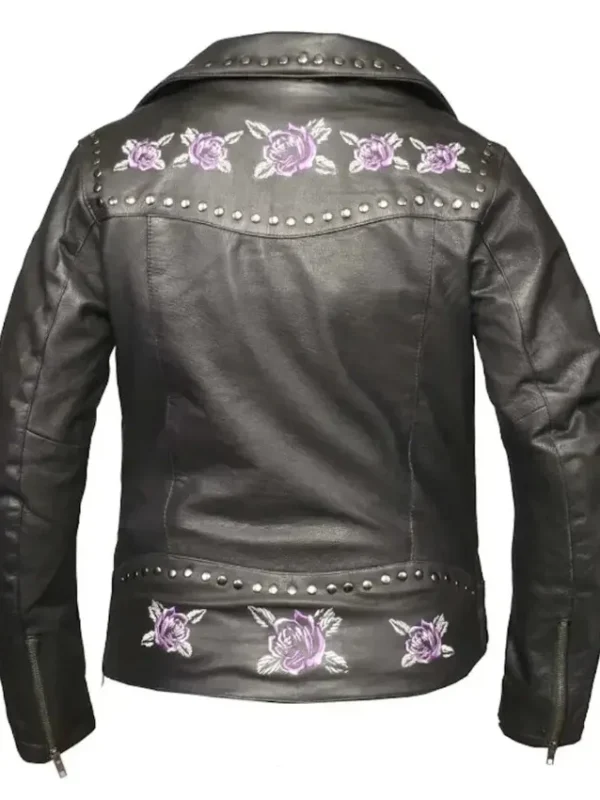 Ladies Biker Jacket with Purple Roses