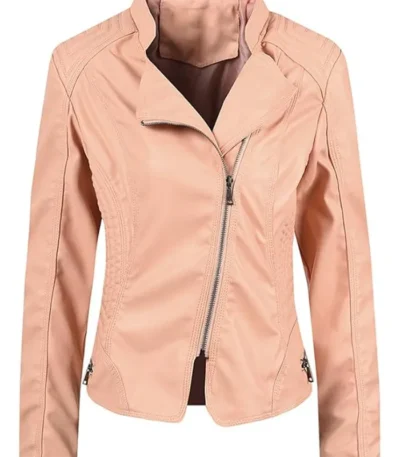 Leather Jacket With Pink Fur Motorcycle Stylish Spring Lightweight Stylish Motor Biker With Zipper