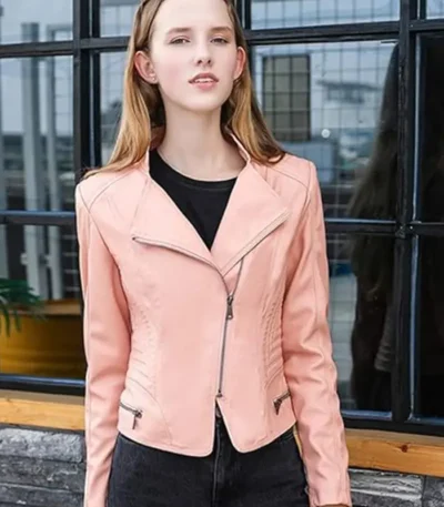 Leather Jacket With Pink Fur Motorcycle Stylish Spring Lightweight Stylish Motor Biker With Zipper