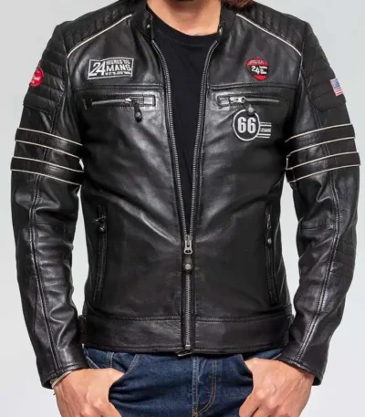 Leister Black Cafe Racer Leather Jacket