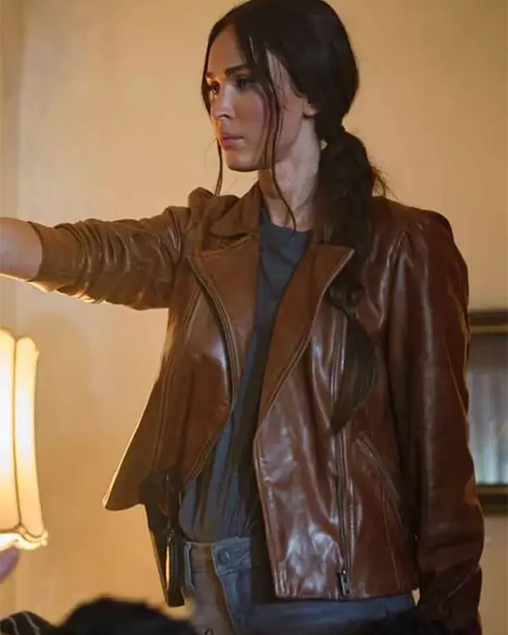 Megan Fox Midnight in the Switchgrass Brown Leather Jacket Megan Fox Midnight in the Switchgrass Brown Leather Jacket