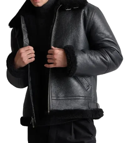 Men’s Black Shearling Leather Jacket
