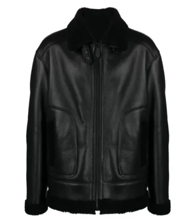 Men’s Black Skull-Printed B3 Sheepskin Jacket